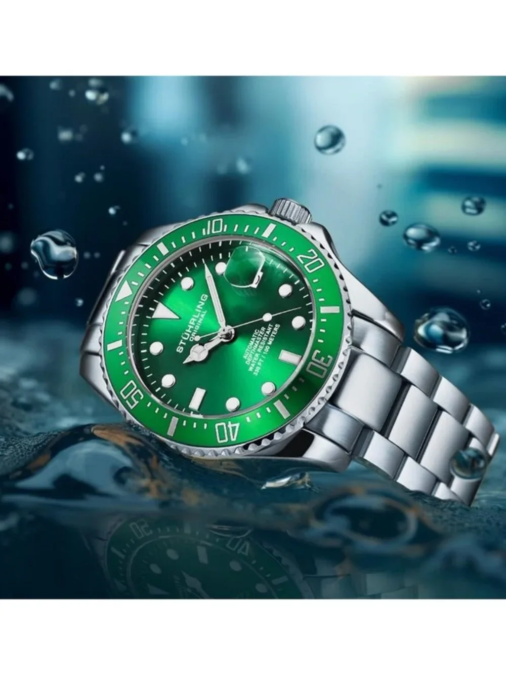 NWT Stuhrling Original Aquadiver Automatic Green Dial Men's Watch